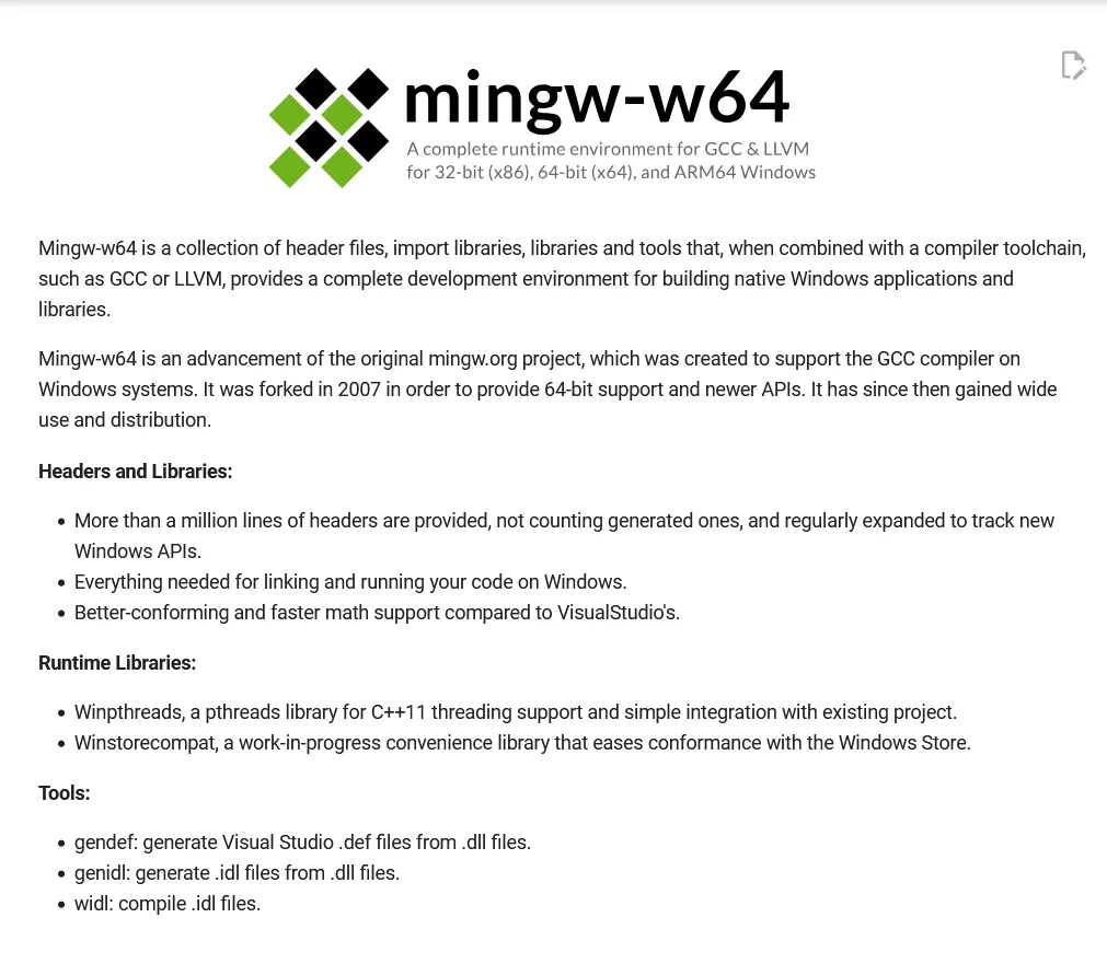MinGW-w64 官网介绍