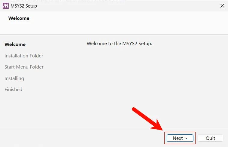 MSYS2 安装步骤:欢迎界面